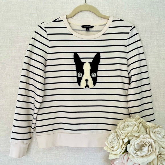 Banana Republic Striped French Terry Cloth Boston Terrier Appliqué Top, … - Picture 1 of 8